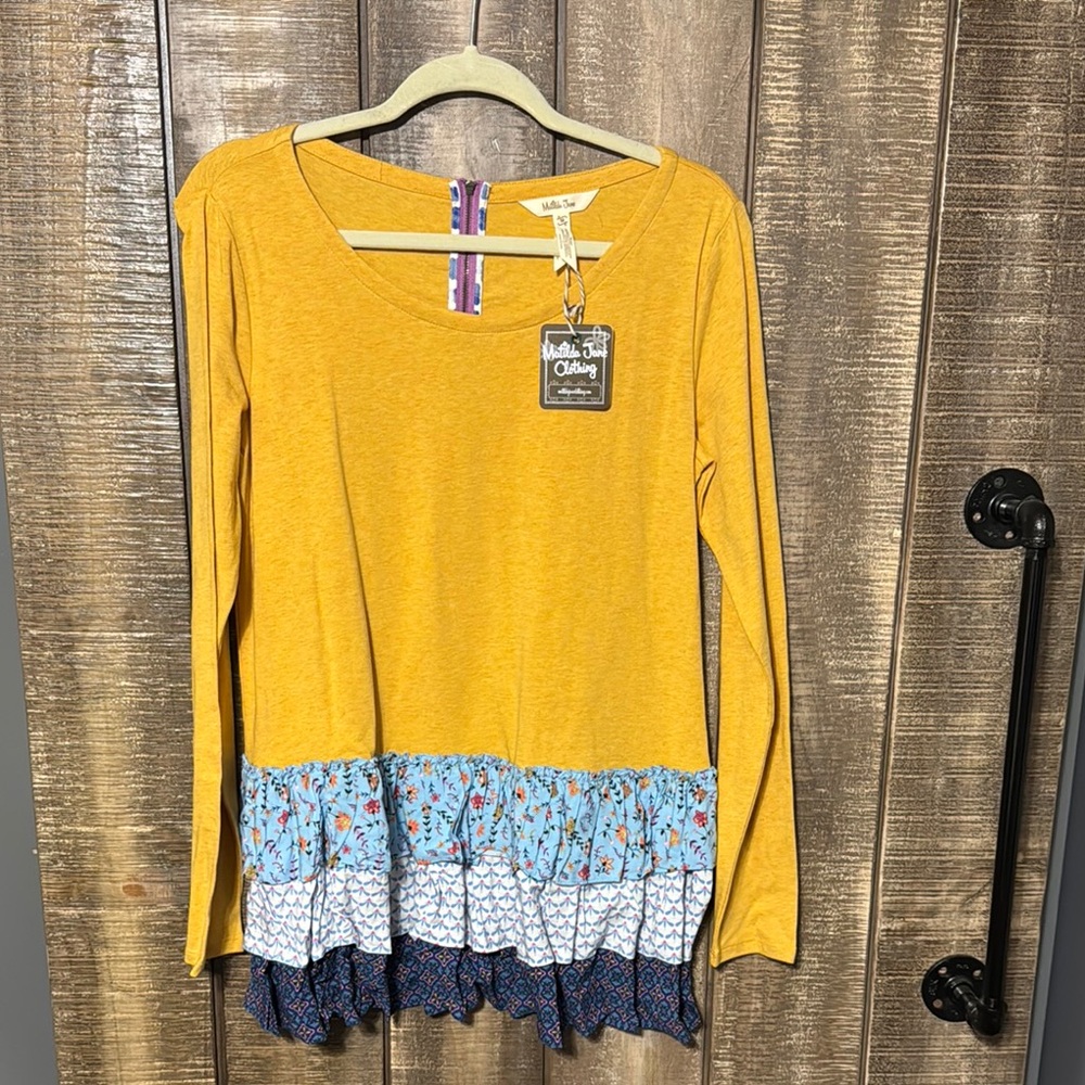 Matilda Jane Mustard Yellow Long Sleeve Top with Floral Accents